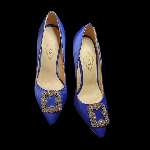 NWOT EKS Royal Satin Pumps W/Rhinestone Embellishments On Toe. - Picture 11 of 16